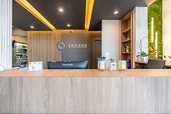 Reception desk at Chicago Oral Surgery and Implant Center.